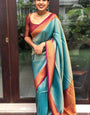 Stunning Rama Soft Silk Saree With Conflate Blouse Piece