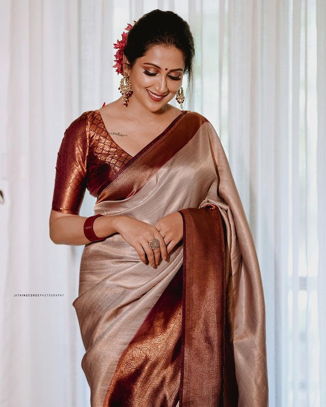 Dalliance Beige Soft Silk Saree With Majestic Blouse Piece