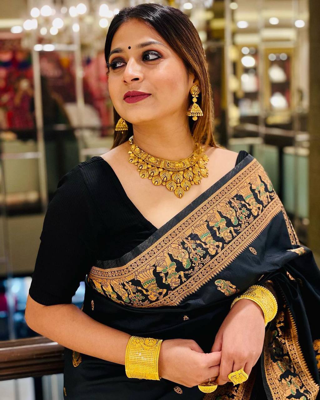 Demanding Black Soft Banarasi Silk Saree With Amiable Blouse Piece