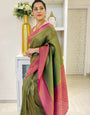 Sizzling Green Soft Silk Saree With Efflorescence Blouse Piece