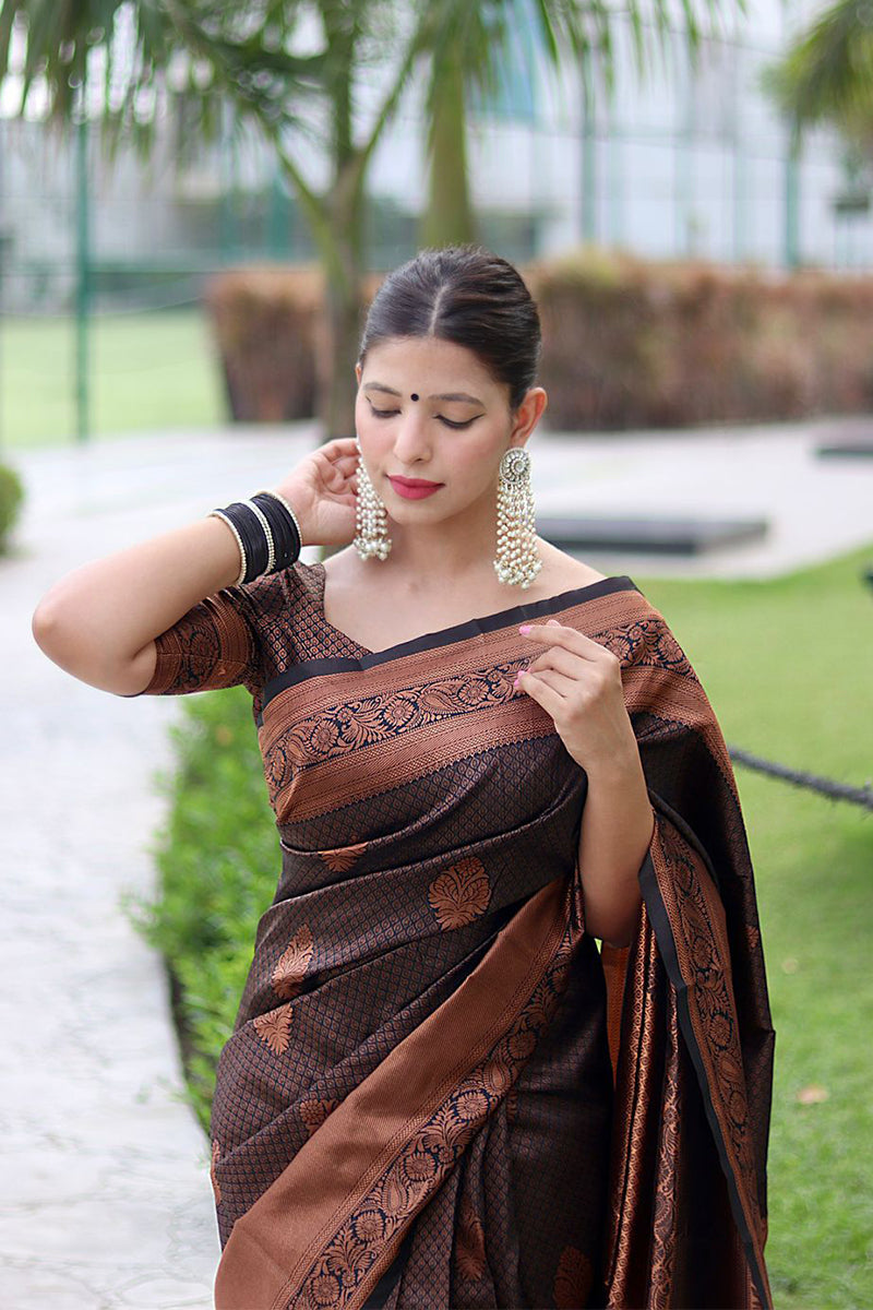 Gossamer Black Soft Banarasi Silk Saree With Cynosure Blouse Piece