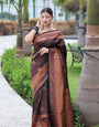 Gossamer Black Soft Banarasi Silk Saree With Cynosure Blouse Piece