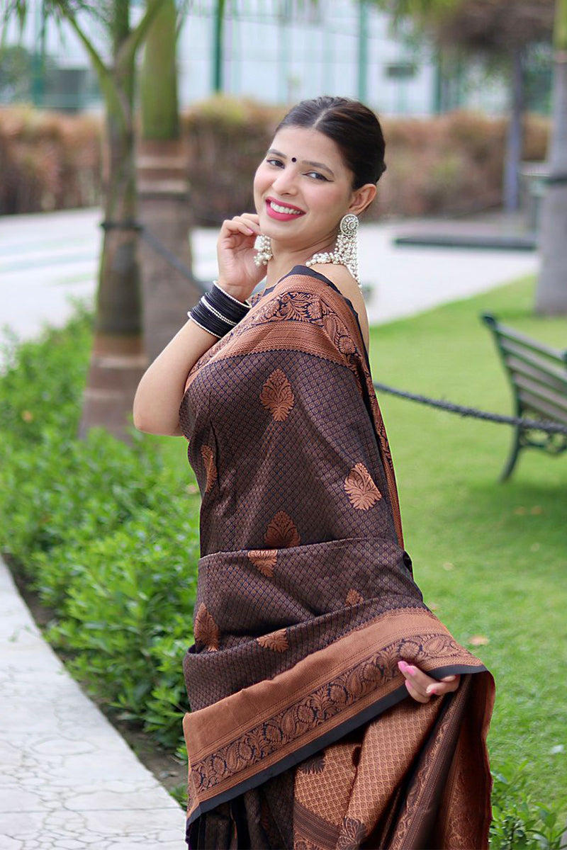 Gossamer Black Soft Banarasi Silk Saree With Cynosure Blouse Piece