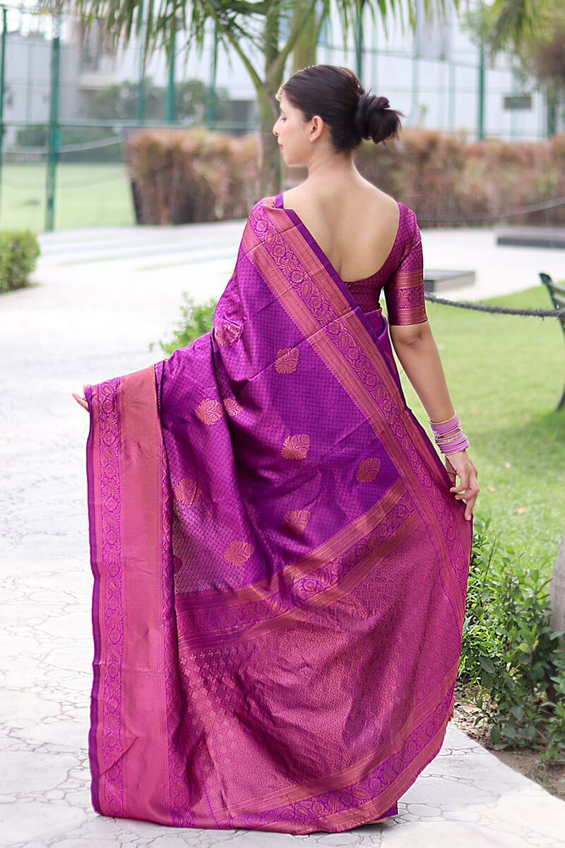 Impressive Purple Soft Banarasi Silk Saree With Blissful Blouse Piece