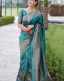 Transcendent Rama Soft Banarasi Silk Saree With Pleasurable Blouse Piece