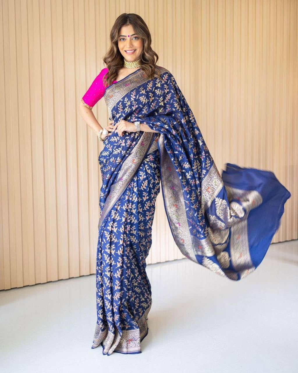 Winsome Blue Soft Banarasi Silk Saree With Palimpsest Blouse Piece