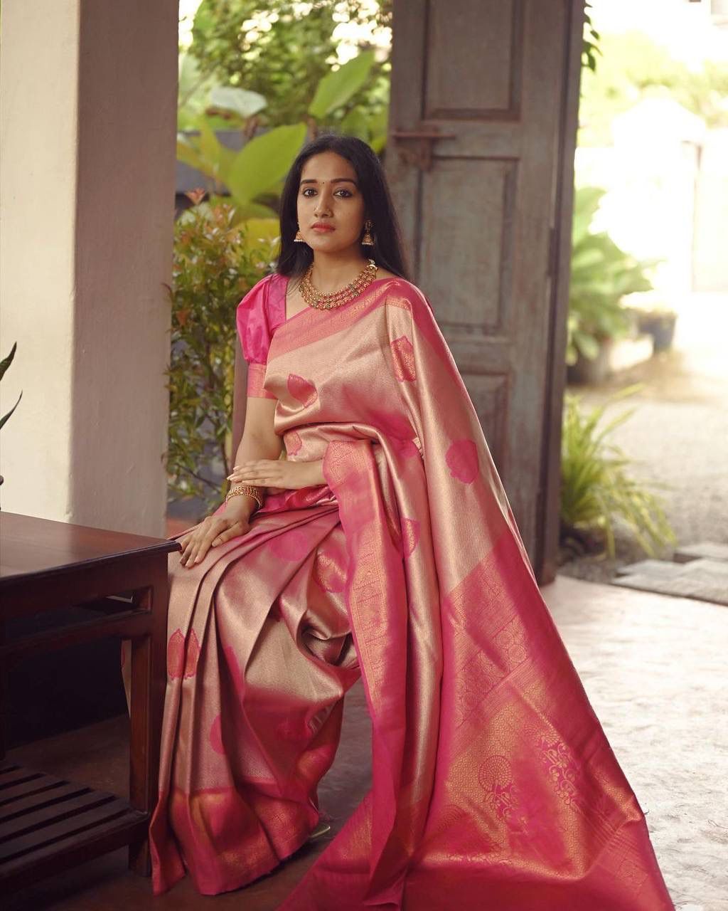 Desirable Peach Soft Silk Saree With Excellent Blouse Piece