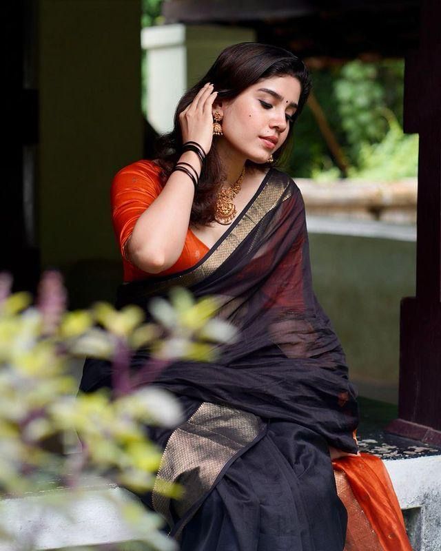 Nemesis Black Soft Silk Saree With Whimsical Blouse Piece