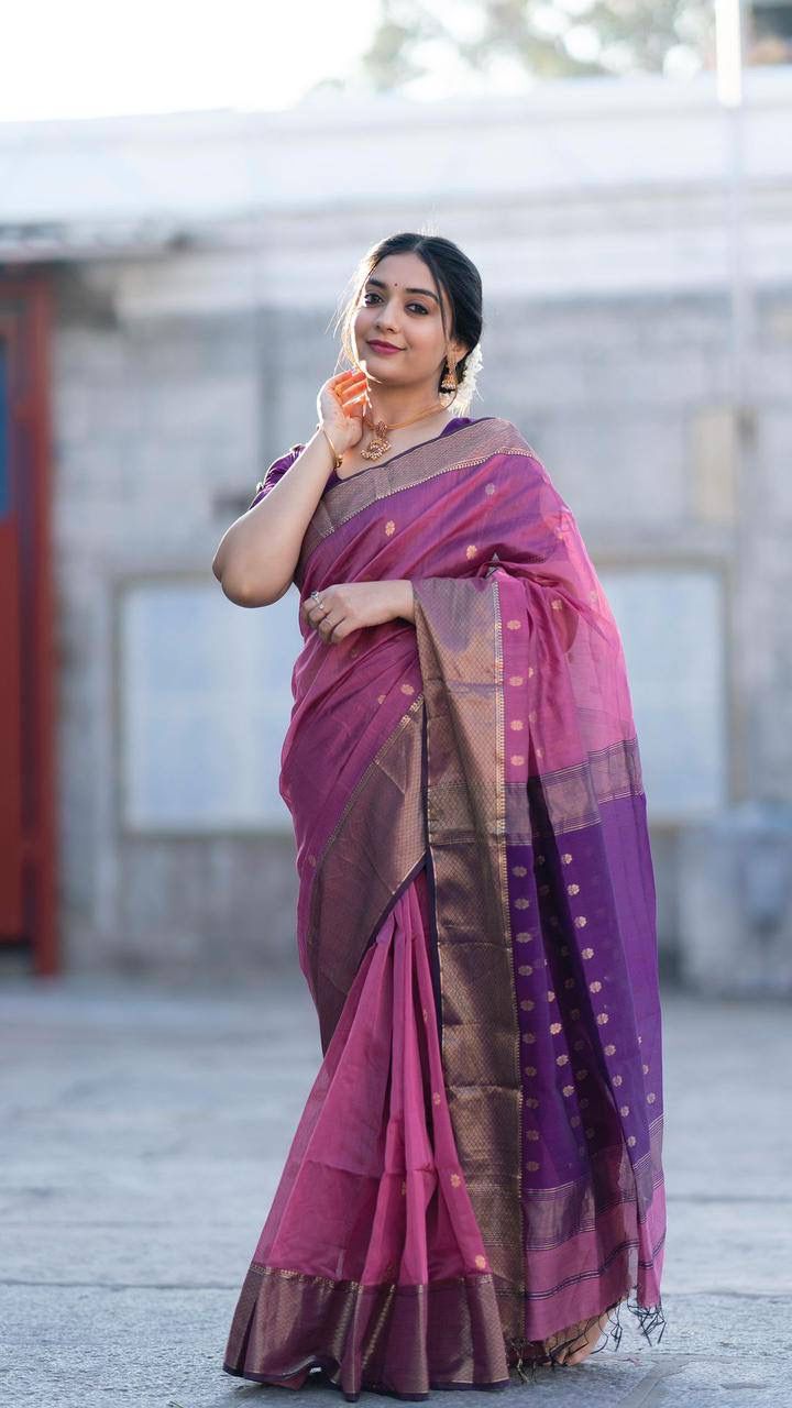 Ethnic Lavender Soft Silk Saree With Imbrication Blouse Piece