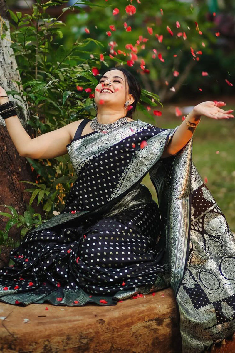 Dulcet Black Soft Silk Saree With Mesmerising Blouse Piece