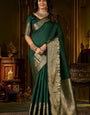 Exuberant Dark Green Pure Banarasi Silk Saree With Conflate Blouse Piece