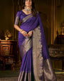 Blooming Purple Pure Banarasi Silk Saree With Delightful Blouse Piece