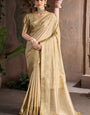 Engrossing Beige Pure Zari Weaving Banarasi Silk Saree With Flattering Blouse Piece