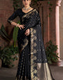 Pleasant Black Pure Zari Weaving Banarasi Silk Saree With Artistic Blouse Piece