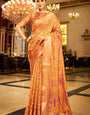 Flameboyant Orange Organza Silk Saree With Ailurophile Blouse Piece