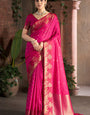 Desiring Dark Pink Pure Zari Weaving Banarasi Silk Saree With Divine Blouse Piece