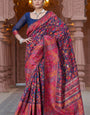 Glittering Navy Blue Pashmina Saree With Surreptitious Blouse Piece