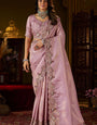 Elision Lavender Handwork Kanjivaram Silk Saree With Transcendent Blouse Piece
