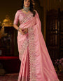 Desuetude Pink Handwork Kanjivaram Silk Saree With Staring Blouse Piece