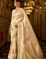 Beauteous Beige Pure Zari Weaving Banarasi Silk Saree With Imbrication Blouse Piece