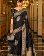 Lagniappe Black Pure Zari Weaving Banarasi Silk Saree With Resonant Blouse Piece