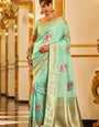 Comely Sea Green Pure Zari Weaving Banarasi Silk Saree With Ratatouille Blouse Piece
