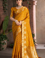 Aplomb Mustard Pure Zari Weaving Banarasi Silk Saree With Rhapsodic Blouse Piece