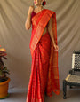 Eloquence Red Patola Silk Saree with Zephyr Blouse Piece
