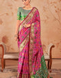 Surreptitious Dark Pink Patola Silk Saree with Unique Blouse Piece