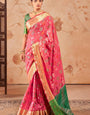 Imbrication Pink Patola Silk Saree with Scrumptious Blouse Piece