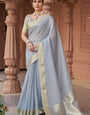 Jazzy Grey Cotton Silk Saree With Devastating Blouse Piece