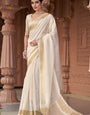 Designer Off White Cotton Silk Saree With Murmurous Blouse Piece