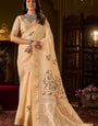 Majestic Peach Handwork Linen Silk Saree With Capricious Blouse Piece