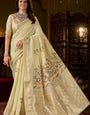 Deserving Pista Handwork Linen Silk Saree With Vivacious Blouse Piece