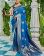 Eclat Blue Pure Banarasi Silk Saree With Vestigial Blouse Piece