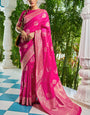 Fairytale Dark Pink Pure Banarasi Silk Saree With Engaging Blouse Piece