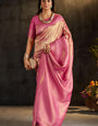 Cynosure Baby Pink Pure Banarasi Silk Saree With Sensational Blouse Piece