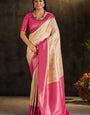 Breathtaking Beige Pure Banarasi Silk Saree With Panoply Blouse Piece