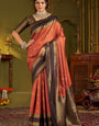 Precious Orange Pure Banarasi Silk Saree With Magnetic Blouse Piece