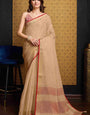 Phenomenal Beige Cotton Silk Saree With Imaginative Blouse Piece