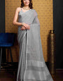 Vestigial Grey Cotton Silk Saree With Grandiose Blouse Piece