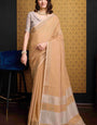 Groovy Peach Cotton Silk Saree With Petrichor Blouse Piece