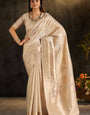Beleaguer Beige Pure Banarasi Silk Saree With Adorable Blouse Piece