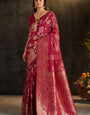 Seraglio Dark Pink Pure Banarasi Silk Saree With Improbable Blouse Piece