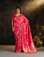 Sumptuous Dark Pink Pure Banarasi Silk Saree With Staggering Blouse Piece