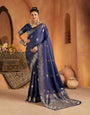 Artistic Navy Blue Pure Banarasi Silk Saree With Nebula Blouse Piece