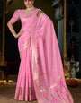 Mesmeric Pink Cotton Silk Saree With Dissemble Blouse Piece