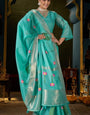 Delectable Turquoise Cotton Silk Saree With Fragrant Blouse Piece