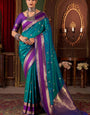 Fancifull Rama Pure Zari Weaving Banarasi Silk Saree With Engrossing Blouse Piece