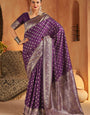 Eloquence Purple Pure Banarasi Silk Saree With Ineffable Blouse Piece